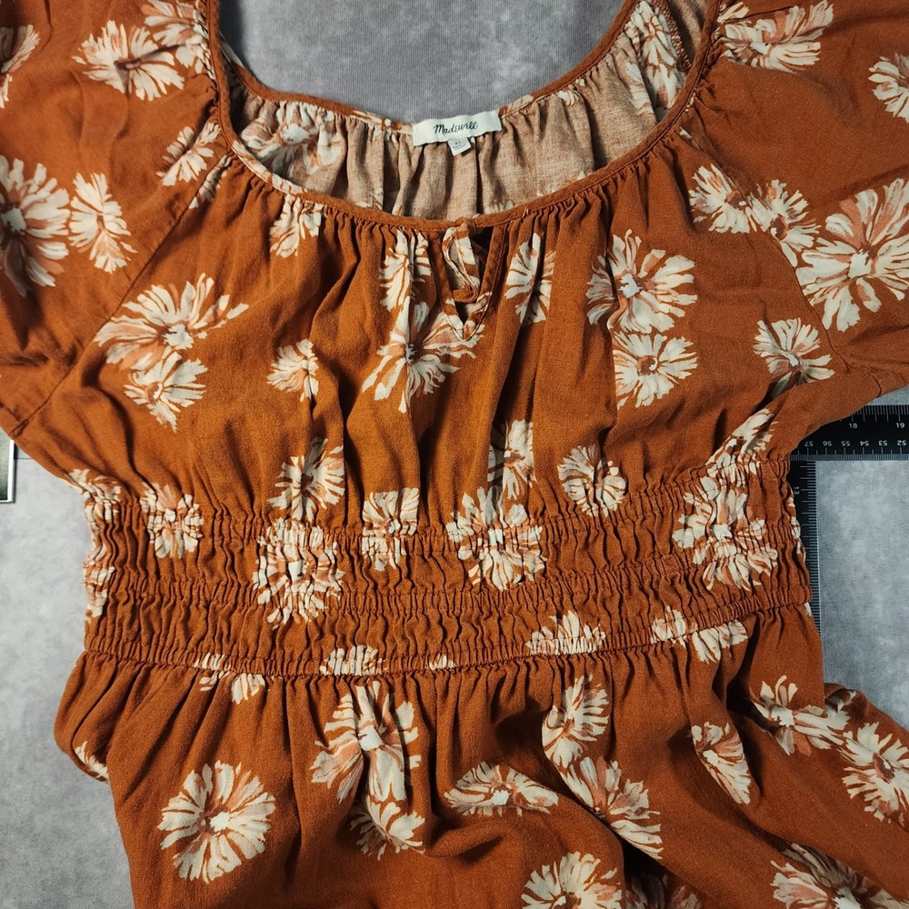 Madewell XL Linen Blend Floral Dress Puff Sleeve Smocked Waist Cottagecore - Picture 7 of 10